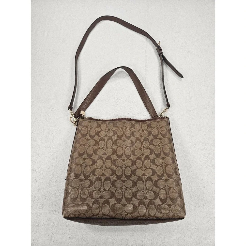 Coach Marlon Hobo Brown Signature Canvas Pebbled Leather Bag